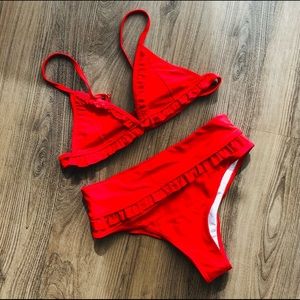 👙red ruffle bikini